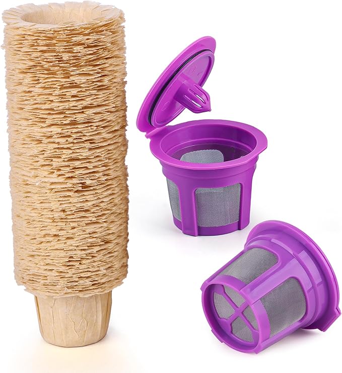Haetyly 2 Pack Reusable K Cups with 100 Count Natural Paper Filters,Compatible with Keurig Single Serve 1.0 and 2.0, Fits All Reusable K Cup Coffee Pods