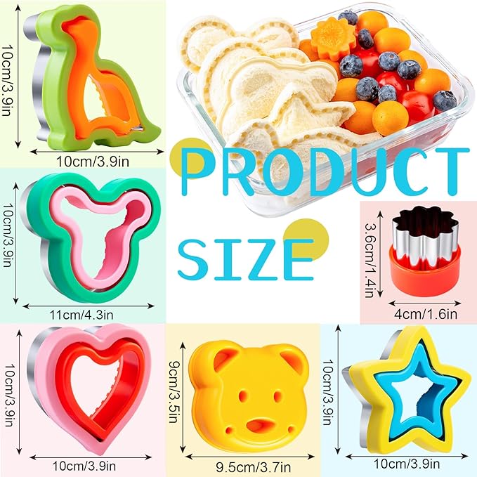 Sandwich Cutters for Kids Lunch LARGE 6 Pcs, Kimfead Sandwich Maker, Cookie Cutters Set, Dinosaur Mouse Heart Star Bear