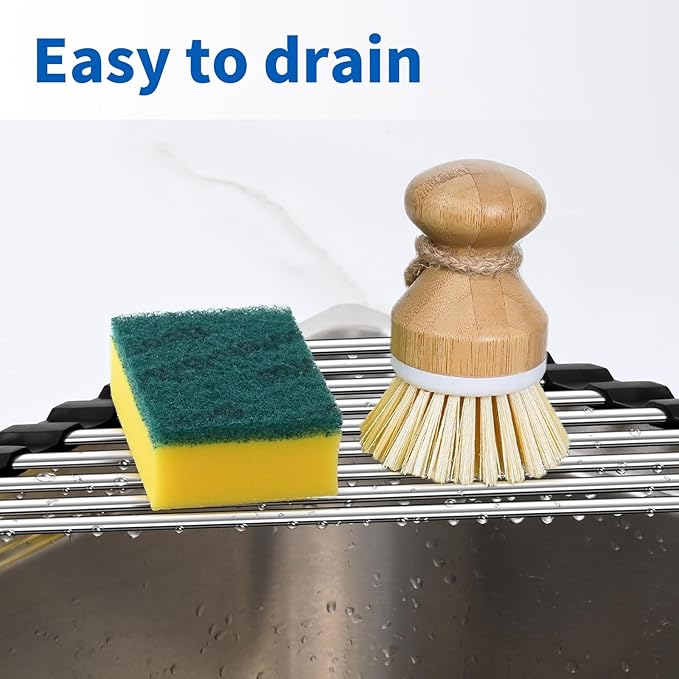 Corner Sink Caddy Triangle Dish Drying Rack for Sink Corner, Dish Drying Rack in Sink, Sponge Holder Roll Up Dish Drying Rack Over The Sink,Drainer Mat Sponge Caddy for Counter Storage