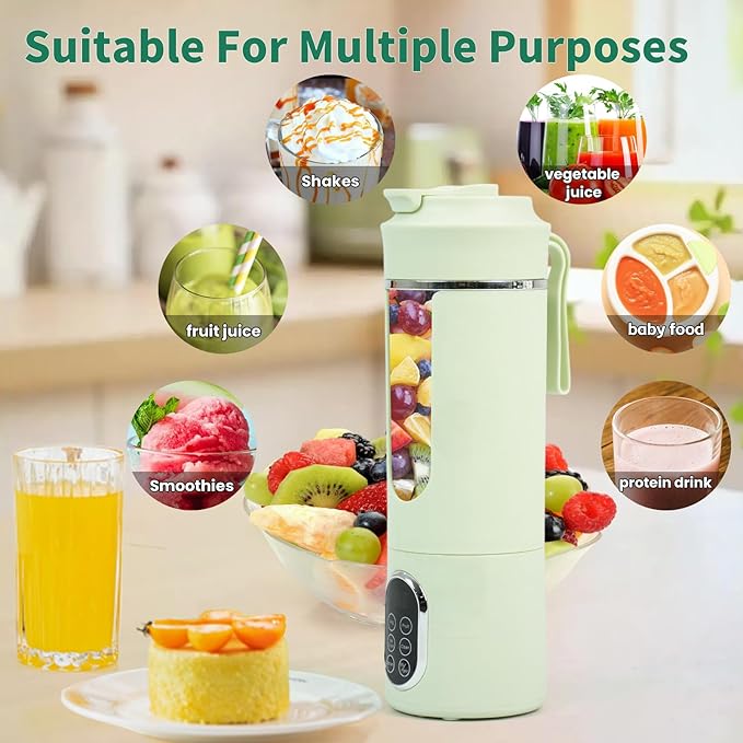 530ML Portable Blender,Mini Portable Electric USB Juicer,Small Personal Blender for Smoothies and Shakes,With Automatic Cleaning Function,Multi-Purpose and Easy To Use(green)