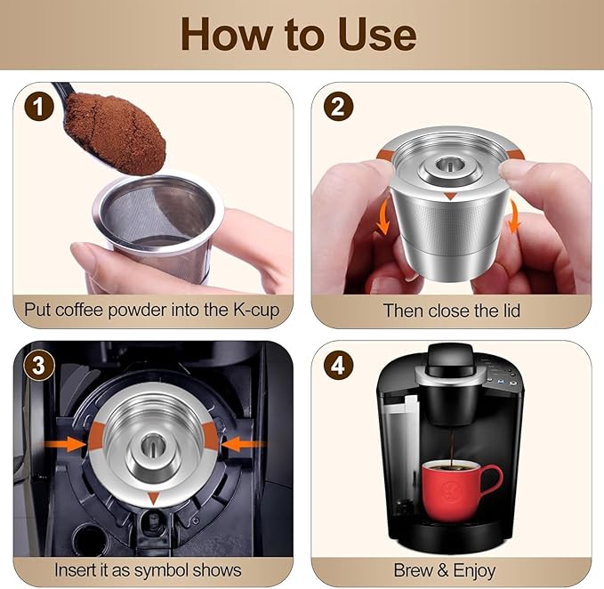 Reusable K Cups Coffee Pods for Keurig: Full Stainless Steel Refillable K Cups Coffee Filter Compatible 1.0 and 2.0 Coffee Makers-brewers (4Pack)