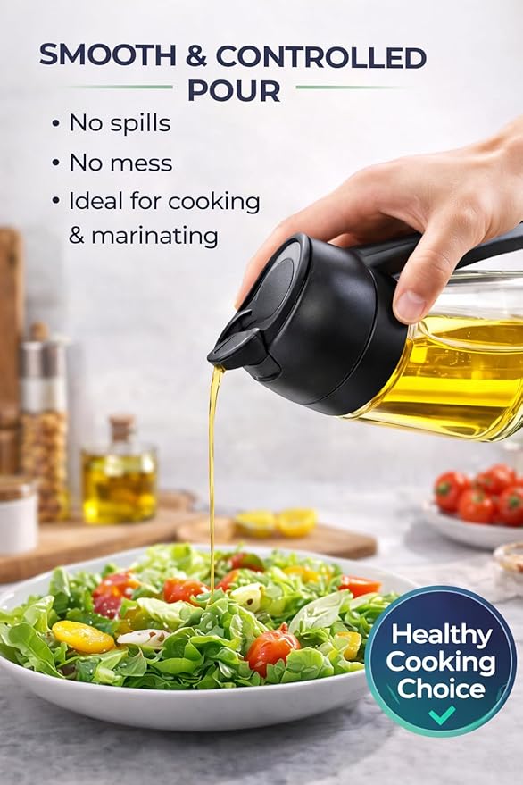 Olive Oil Sprayer for Cooking, 16oz/470ml Glass Oil Sprayer, 2-in-1 Oil Dispenser Bottle, Transparent Oil Mister for Air Fryer, Salad, Frying, Grilling & BBQ