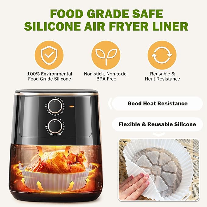 Air Fryer Silicone Liners 2 Pack, Altalsby 8 Inch Transparent Reusable Air Fryer Basket Liners for 3-5 QT Basket, Non-Stick Airfryer Silicone Pot Oven Liner for Ninja Air Fryer, Microwave Accessories