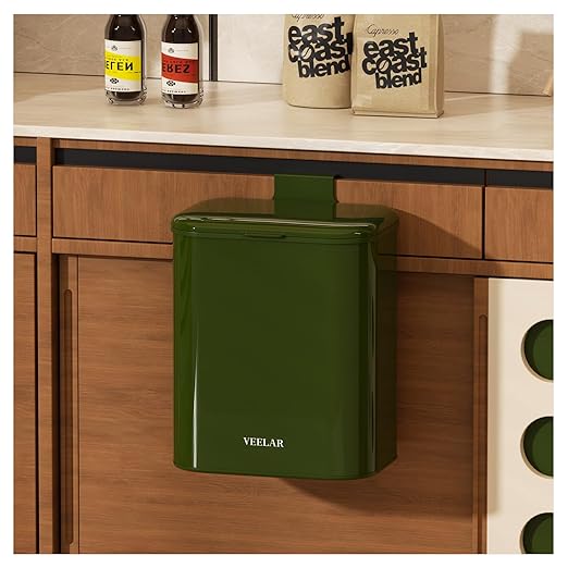 Hanging Stainless Steel Trash Can, 1.6 Gallon /6L Small Compost Bin for Kitchen Cabinet, Bathroom and Office (Green)