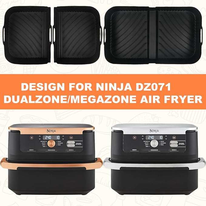 Air Fryer Silicone Liners for Ninja DZ071, 3 Pack Reusable 7-QT DualZone Megazone Air Fryer Accessories, 2 Pcs Liners for Dual 3.5QT Baskets 1 Pcs Liner for 7-QT Megazone Basket