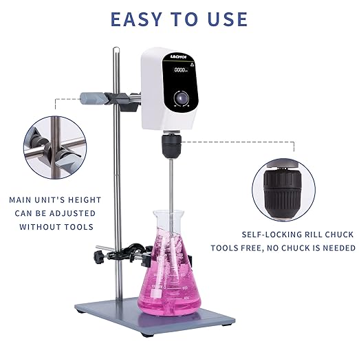 Electric Overhead Stirrer Mixer 100-2000RPM Max.20L(H₂O) LCD Display Digital Overhead Stirrer Mixer 10000mPas Powerful Lab Stirrers Mixer with Stirring Rod and Stand(Max.20L H₂O)