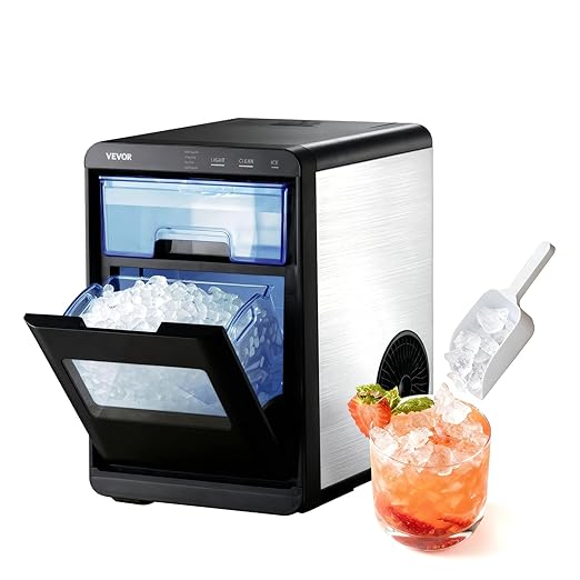 VEVOR Countertop Ice Maker, 44 lbs per Day, Self-Cleaning Portable Machine with Scoop, Drawer-Style Ice Access, Nugget Ice-Making Machine with Chewable ICES for Home, Kitchen, Office, Bar & Party