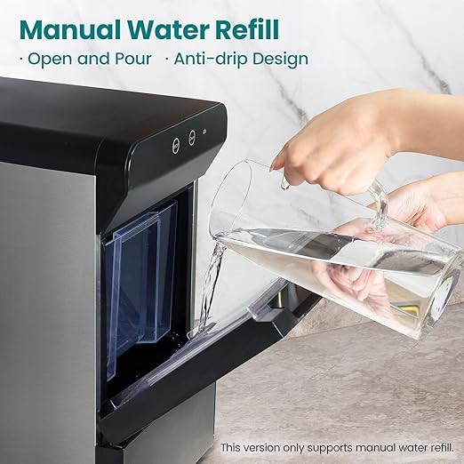 Gevi V2.0 Countertop Gemi Nugget Ice Maker with Viewing Window | Self-Cleaning Pebble Ice Machine | Open and Pour Water Refill | Stainless Steel Housing | 16.7''H Fits Under Wall