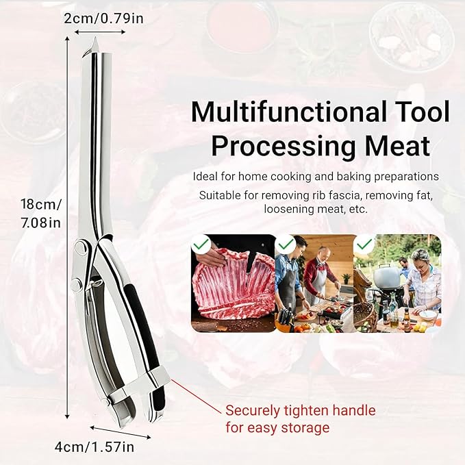 Rib Membrane Removal Tool,Stainless Steel Rib Prep Tool Membrane Remover,BBQ Rib Skinner with Arc Clamp & Non-Slip Grip for Easy Rib Prep,Dishwasher Safe & Easy Clean Kitchen Gadgets