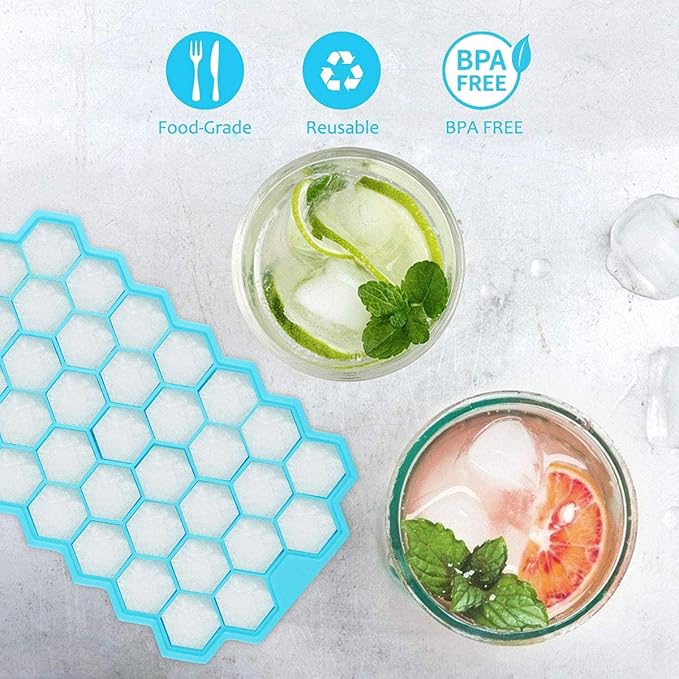 Azyh Ice Cube Trays with Lid, 2 Pack Silicone Ice Cube Trays with Lid-37 Grid, Easy-Release 74 PCS Small Ice Cubes for Iced Coffee Cocktail Whisky Chocolate Soup Food,BPA Free,Durable,Dishwasher Safe