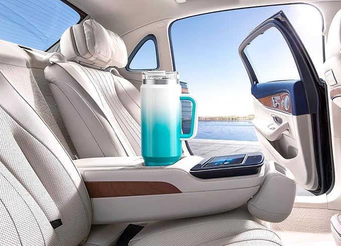 Meoky 40 oz Tumbler with Handle and Straw, Insulated Tumbler with Lid and Straw, Stainless Steel Travel Mug, Keeps Cold for 34 Hours, 100% Leak Proof, Fits in Car Cup Holder (Azure)