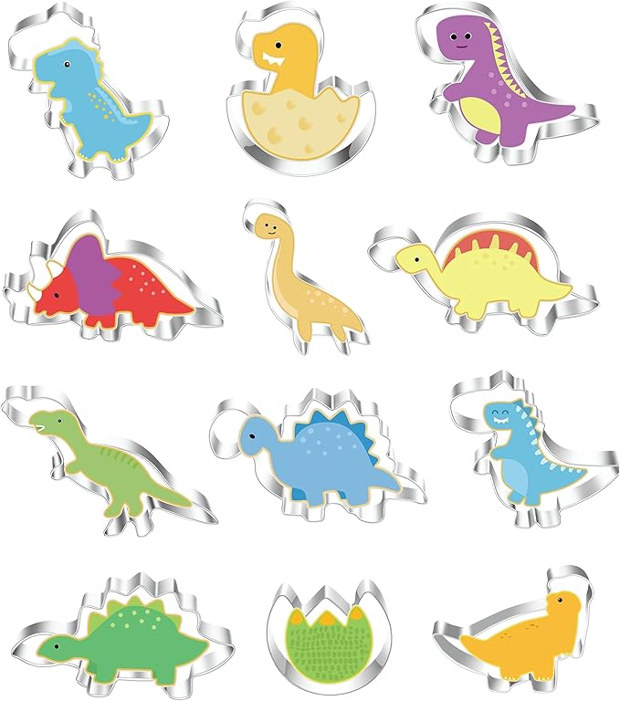 New Dinosaur Cookie Cutters Set - Mini Small Sizes, 12pcs Biscuit Molds for Kids, Kitchen Tools for Cookie, Fruit, Fondant, Cake Decorations, Kid's Dinosaur Shapes