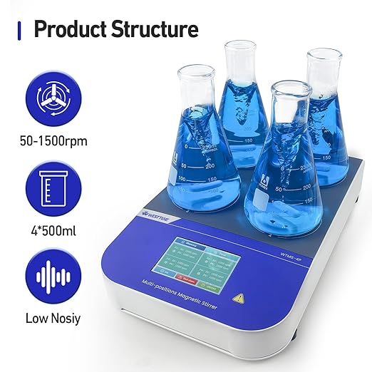 Laboratory Digital Multi Place Magnetic Stirrer Speed 50-1500RPM 4x500ML Multi Position Stir Plate（No Heating)