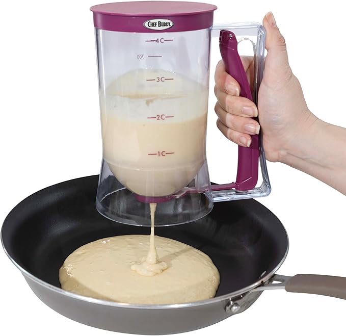 Pancake Batter Dispenser Set of 2 - Batter Dispenser with Squeeze Handle for Pancakes, Waffles, and Muffins - Kitchen Gadgets by Chef Buddy (Purple)
