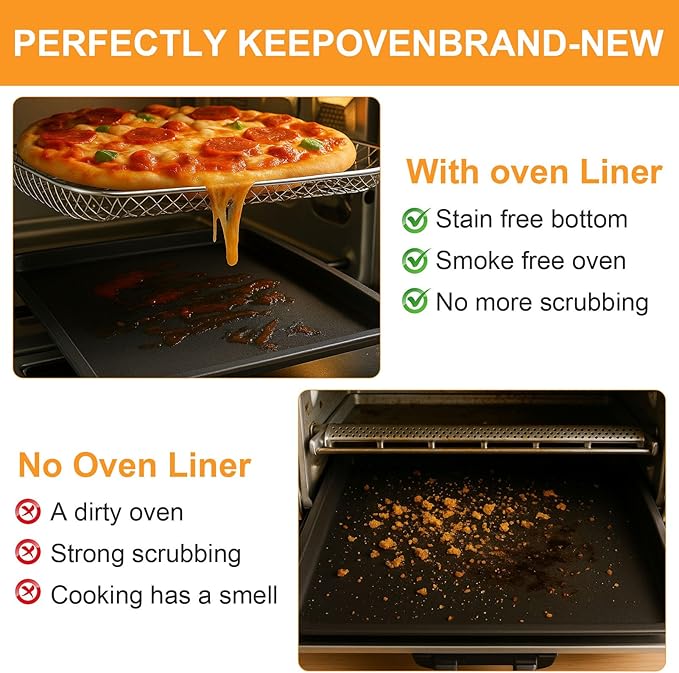 4 Pack Oven Liners for Bottom of Oven, for Cuisinart TOA-95 Air Fryer Toaster Oven, 14.2" x 11.4" Non-Stick Heat Resistant Reusable Grill Pan Sheet, Baking Mat for Roasting & Grilling