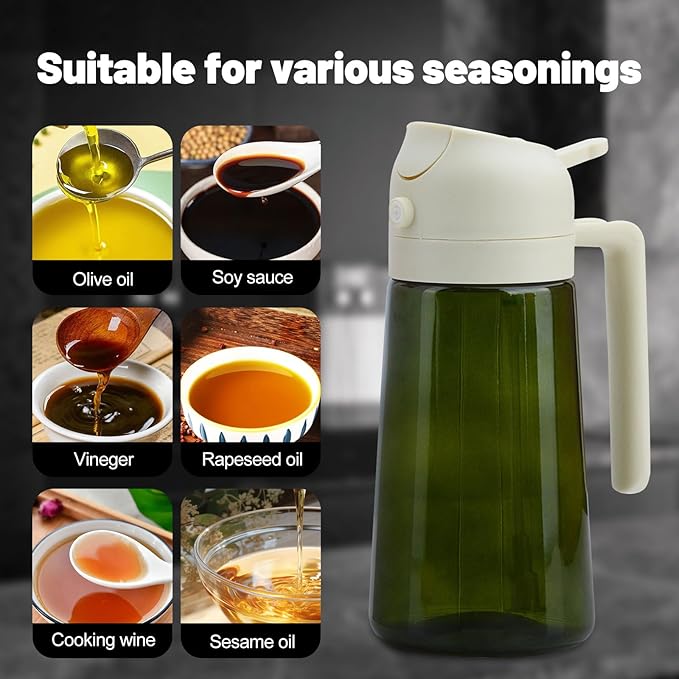 2 In 1 Oil Dispenser And Oil Sprayer, 16 Oz/470 Ml Oil Dispenser For Kitchen Spray, With Fine Mist Nozzle, Suitable For Cooking, Air Fryer, Salad, Grilling, Baking (white-1)