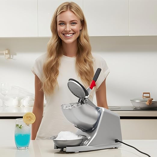 4 Blades Electric Ice Shaver 300W Snow Cone Maker Machine 143lbs/hr Shaved Ice Machine Stainless Steel Kitchen Electric Ice Crush with a Free Ice Pick and Ice Cube Tray