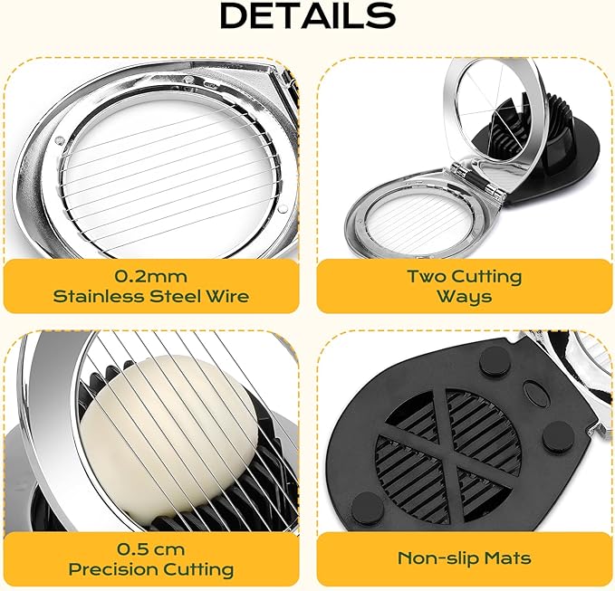 Egg Slicer, BIBURY Egg Slicer for Hard Boiled Eggs, Heavy Duty Egg Cutter for Egg Strawberry Mushroom Soft Fruit, Stainless Steel Wire with 3 Slicing Styles, Easy to Clean