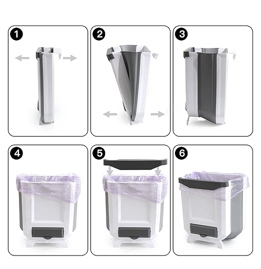 Hanging Kitchen Trash Can, Foldable Waste Bin for Kitchen, Collapsible Hang Small Plastic Garbage Can 2.4 Gallon for Cabinet/Car/Bedroom/Bathroom (White)