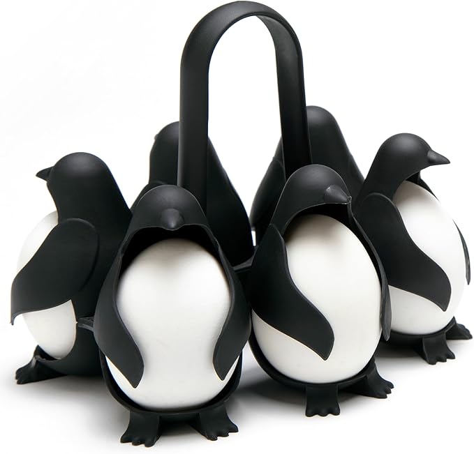 PELEG DESIGN Egguins Egg Cooker for Hard Boiled Eggs and Soft Boiled Eggs – 3-in-1 Boiled Egg Holder for Cooking, Fridge Storage & Serving – Unique Penguin Kitchen Gift, Holds 6 Eggs