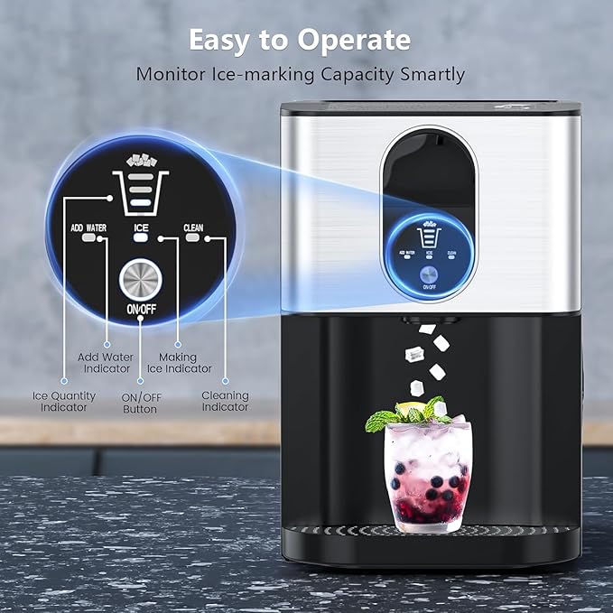 Countertop Nugget Ice Maker, 44lbs/24H Nugget Ice Machine Countertop, Chewable Pellet Ice Maker Machine with Ice Dispenser, 2.4L Water Reservoir, Self-Cleaning, Ideal for Kitchen/Bar/Office, D-Silver
