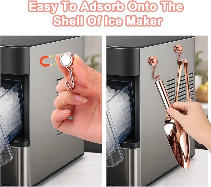 Stainless Steel Ice Scoop for Freezer with Magnetic Hook - Ice Scoop for GE Profile Opal 2.0 Nugget Ice Maker, for Kitchen Bar Party Accessories (6OZ- Rose Gold)