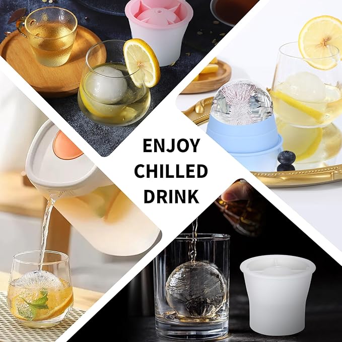 (Upgrade) Ice Molds 6 PCS, Silicone Sphere Ice Mold Maker, Stackable Easy Release Circle Ice Cube Mold with Lids, Spherical Ice Makers with Lids for Whiskey, Cocktails, Bourbon, and Drinks