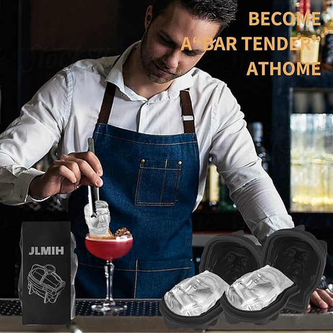 3D Ice Cube Tray,1.8" Clear Ice Cube Maker for Whiskey&Cocktails & Bourbon lover,Funny Presidential Head Molds Gifts for Men on Birthday or Holiday,Easy-Release Ice Ball Maker Mold-2 Pack