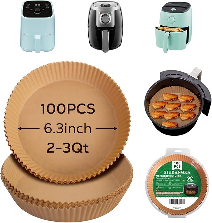 SIUDANGKA Mini Air Fryer Liners for 2qt Air Fryer, 100 Pcs Non-Stick Air Fryer Parchment Paper Pads Air Fryer Liners Compatible with Ninja AF080 Mini, COSORI 2.1, Instant Vortex 2-QT, CHEFMAN Small