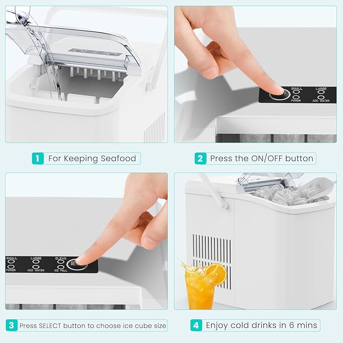 OLIXIS Ice Maker Machine with Handle,26lbs in 24Hrs,9 Ice Cubes in 6 Mins,Auto-Cleaning Portable Ice Maker with Basket and Scoop, Countertop Ice Maker for Home, Kitchen, Camping, RV - Sleek White