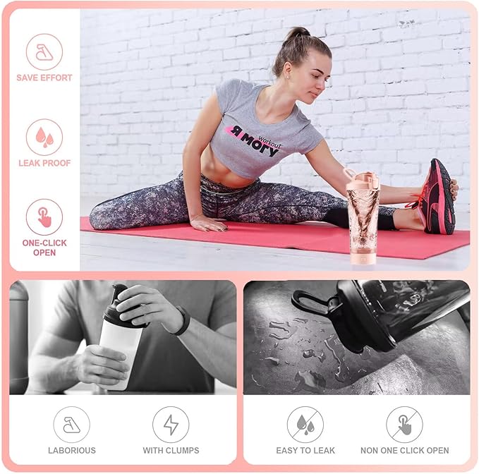 FANS-ONE Electric Protein Shaker Bottle, 24oz Lockable Electric Blender Cup, Tritan USB Rechargeable Protein Shake Mixer, Blender Shaker Cups for Protein Shakes, Pink