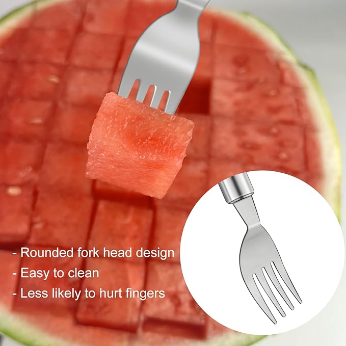 2-in-1 Watermelon Slicer & Fork – 3-Pack Stainless Steel Fruit Cutter Tool for Watermelon, Mango, Pitaya – Portable for Camping, Picnics, Home, Parties – Effortless Cubes & No Mess