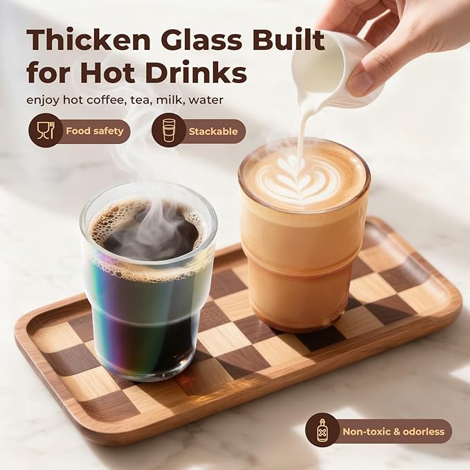 Zukro 13 oz Glass Iced Coffee Cups with Lid and Straw, Leak Proof Glass Tumbler for Ice Tea, Water, Non-Slip Silicone Bottom, Thick Wall Drinking Glasses for Home/Office, BPA Free, Amber & Shrimmer