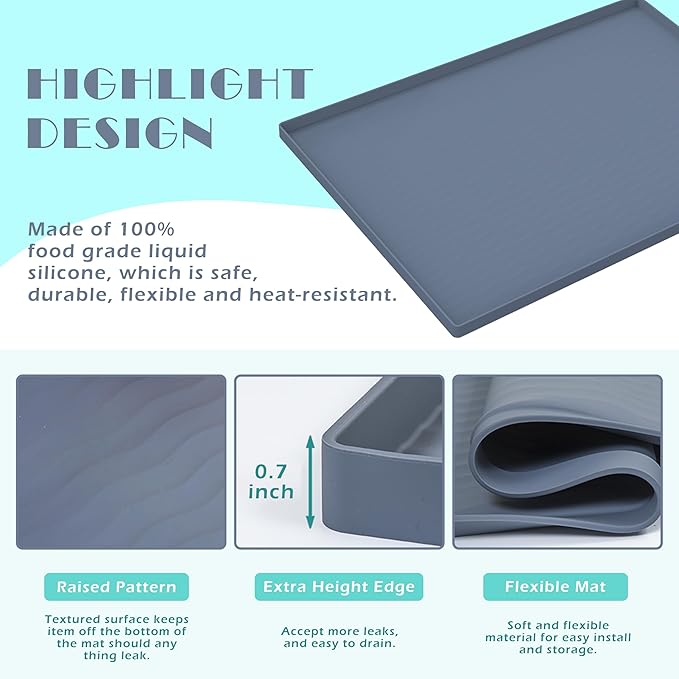 URMONA Waterproof Silicone Under Sink Mat 22'' x 14'' Shelf Liner for Kitchen and Bathroom, Cabinet and Counter Protector, Storage and Organizers, Litter Mat, Pet Cat Puppy Essentials(Dark Grey)