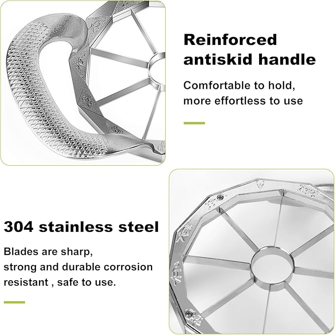 LIIGEMI Stainless Steel Apple Slicer,8 Blade Apple Corer and Cutter for Various fruits, Sharp and Sturdy, Anti-slip Handle，Gifts for Mom， Easy to Use.