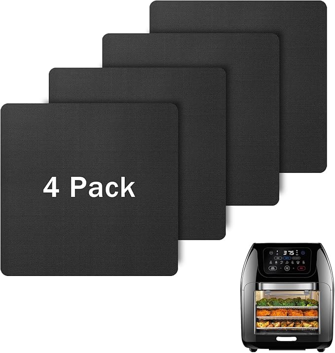 4PCS Oven Liners for CHEFMAN 10qt Air Fryer, Baking Mat Reusable Compatible with CHEFMAN Multifunctional Digital Air Fryer Accessories, Square Teflon Sheets