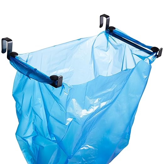 Large Trash Bag Holder for Kitchen Cabinets Doors, Under Sink Plastic Bag Hooks, Stainless Steel Garbage Bag Holder, Kitchen Trash Waste Cans (Black)