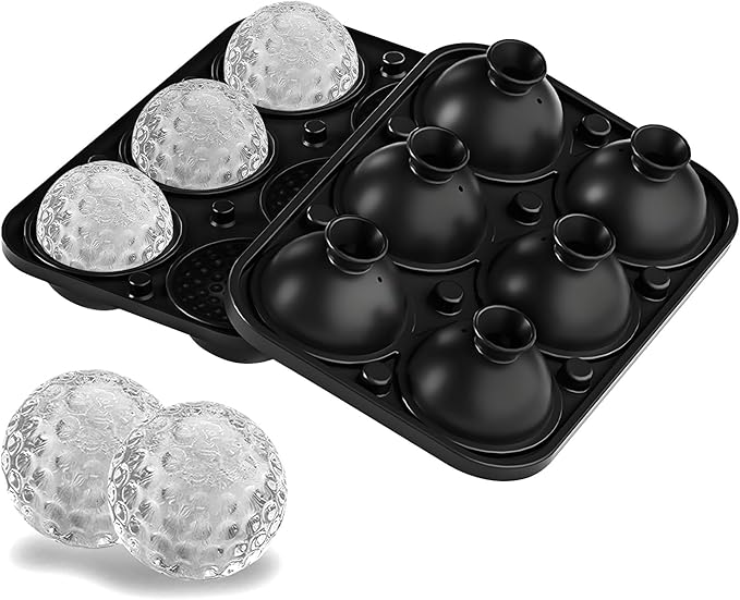 Samuelworld 3D Ice Golf Ball Mold - Silicone Sphere Ice Tray for Cocktails, Whiskey, Unique Design Silicone Ice Tray for Perfectly Round Ice Balls, Stylish Golf Round Ice (Black)
