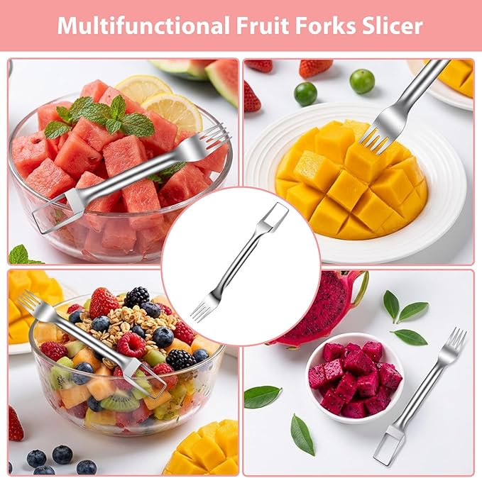 2-in-1 Watermelon Cutter, Stainless Steel Fruit Watermelon Slicer Dual Head Watermelons Fork Slicer Tool, Summer Fruit Cutting Kitchen Gadget Portable Kitchen Tool for Home