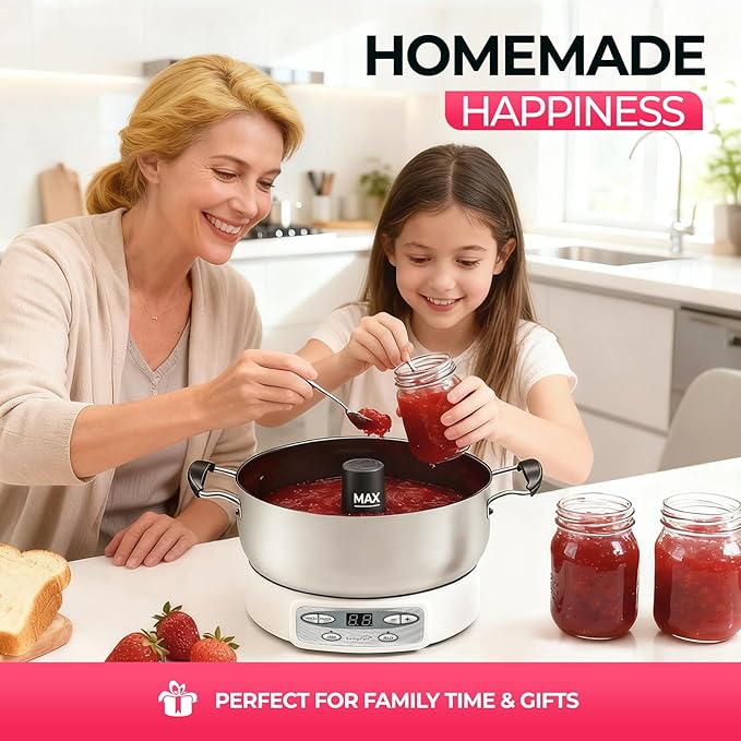 Automatic Jam and Jelly Maker 1000W, 2L Per Batch (≈4 x 16OZ), Electric Pot Stirrer Machine for Homemade Fruit Jam, Jelly & Sauce, Non-Stick Self Stirring Pot, BPA-Free, Replace ball fresh Jam Maker