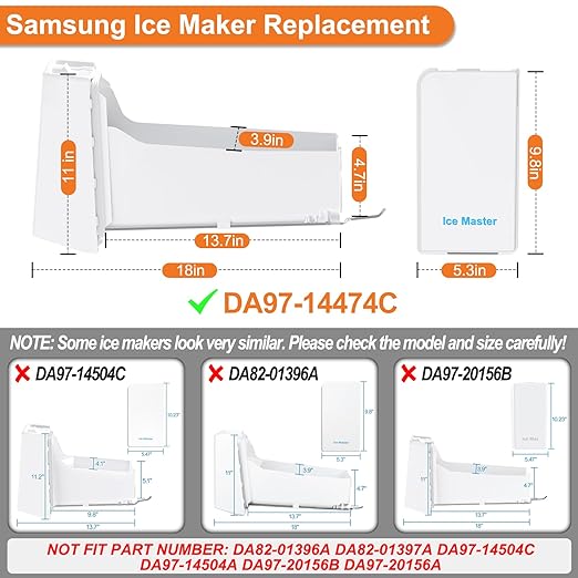 Upgraded DA97-14474A DA97-14474C Ice Bucket Compatible with Samsung Ice Bucket Replacement Samsung Ice Maker Tray Parts RF28HMEDBSR RF263BEAESR RF265BEAESR RF26J7500SR Refrigerator Ice Container Bin