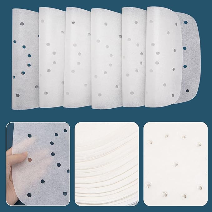 200pcs Air Fryer Parchment Paper Disposable Liner 8.5inch, Premium Perforated for Air Fryer, Streamer, Pans, No Burn, Easy Cleanup