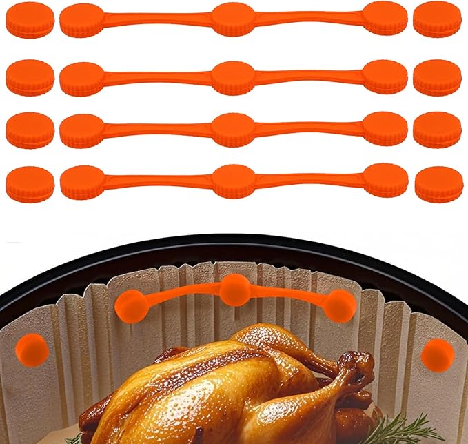 12PCS Air Fryer Magnet Silicone Buckle, Secure Locking Single-Use Liners Heat-Resistant & Prevent Parchment Paper Burns Magnetic Clips Holder for All Iron Air Fryer Tool Accessories Parts(Orange)