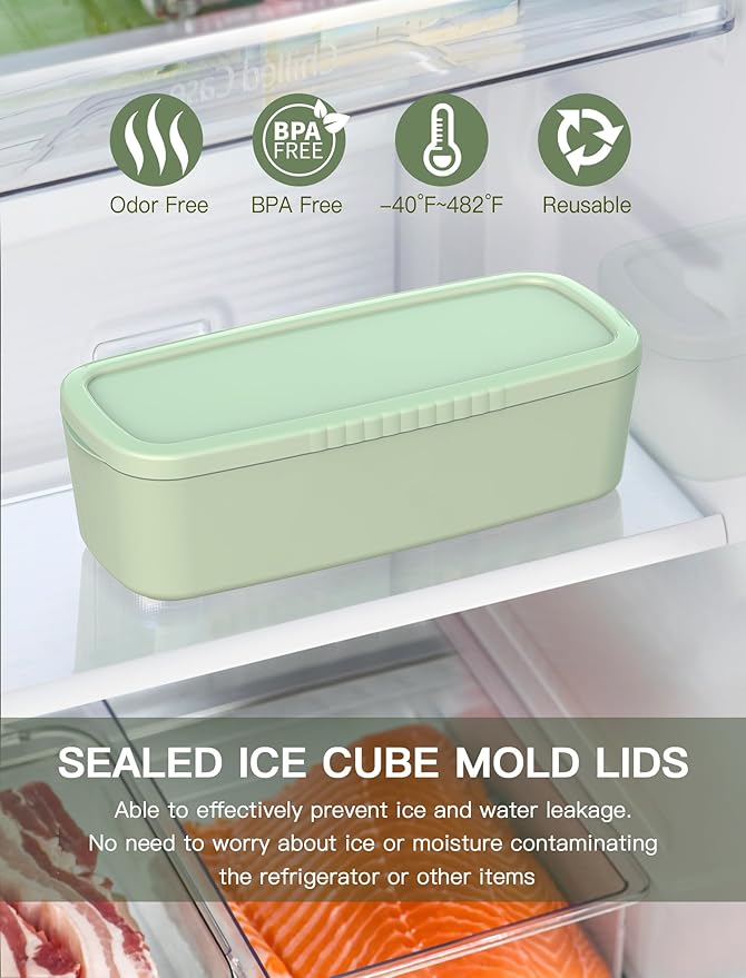 Ice Cube Tray for Tumbler Cup 30Oz-40Oz, 3 Pcs Silicone Cylinder Ice Mold with Lid and Bin for Freezer, Easy Fill and Release Ice Maker for Whiskey, Cocktail BPA-Free (Green, 30Oz-Type1)