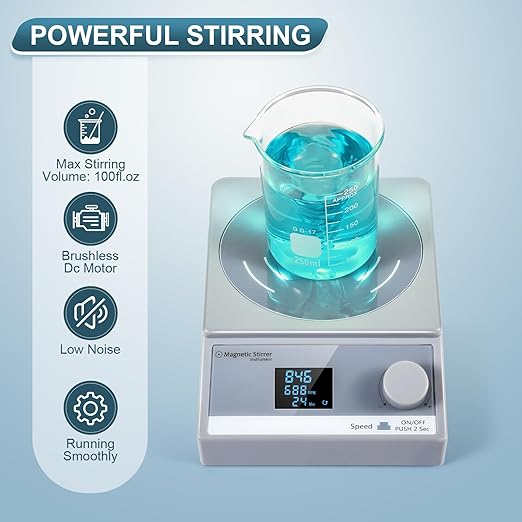 Digital Magnetic Stirrer w/Timer, 100fl.oz Magnetic Stir Plate, Magnetic Mixer w/LCD Display, Lab Stirrer w/Stir Bar (w/o Heating)