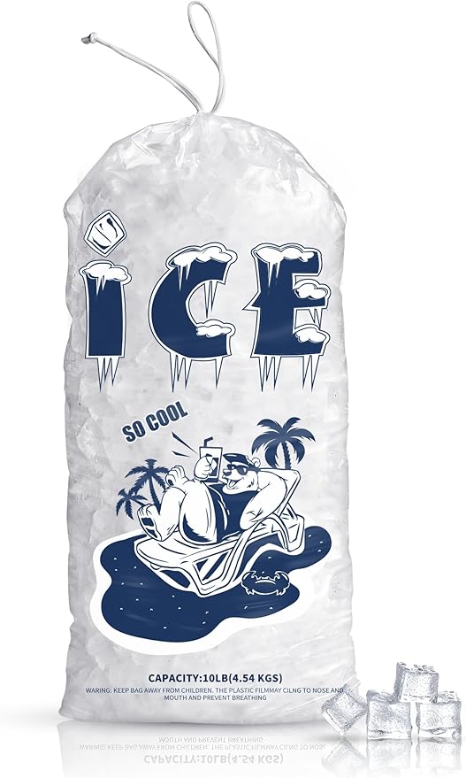 FireKylin 50 Pack Ice Bags 10 lb, Heavy-Duty Ice Bags with Drawstring for Freezer (2 Mils Thickness)