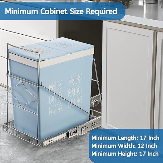 Youeon Pull Out Trash Can Under Cabinet, Adjustable Stainless Steel Under Sink Trash Can Pull Out, Slide Out Garbage Shelf, Fit for 7-11 Gallon Trash Can(Not Included)