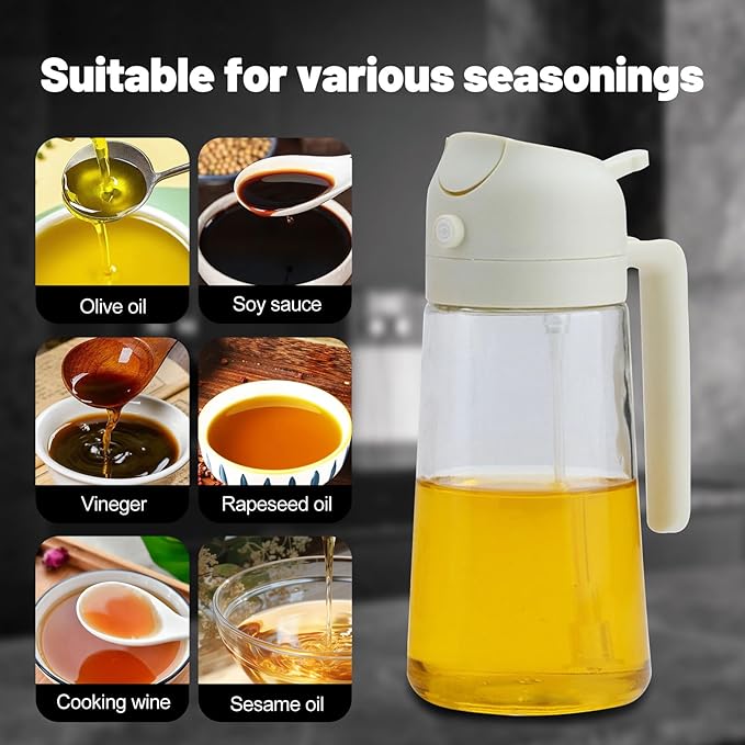 2 In 1 Oil Dispenser And Oil Sprayer, 16 Oz/470 Ml Oil Dispenser For Kitchen Spray, With Fine Mist Nozzle, Suitable For Cooking, Air Fryer, Salad, Grilling (white)