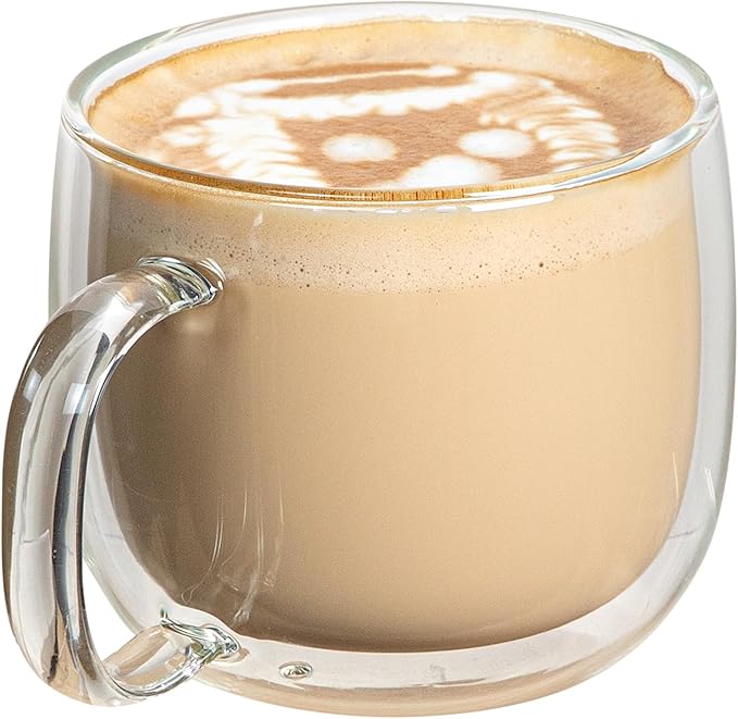Restaurantware-Forma Professional 16.9 Ounce Double Wall Coffee Mugs, 2 Insulated Coffee Mugs With Handle - Dishwashable, Reusable, Clear Glass Beverage Cups, Freezable, For Hot Or Cold Beverages