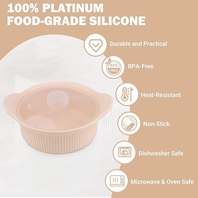 Silicone Microwave Steamer - Microwave Pot Steamer Basket Bowl for Baby Food, Vegetables & Dumplings, Compact & Lightweight Design, Oven & Dishwasher Safe (Pink, S 20oz(600ml))